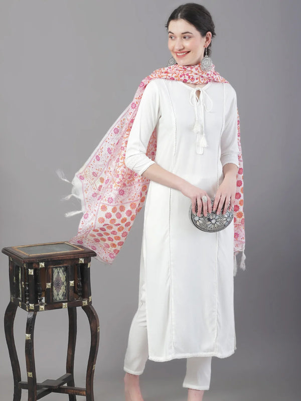 Kurta Trouser Set With Printed Dupatta