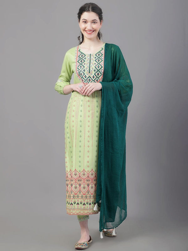 Silk Thread Embroidered Kurta Trousers Set With Hand Block Print And Art Silk dupatta