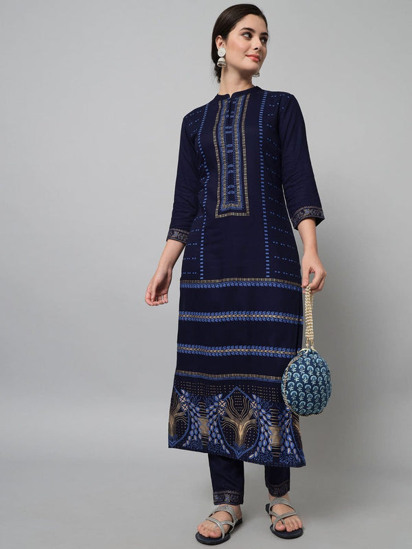 Lovely Navy Blue color viscose Rayon fabric Kurta Trouser Set for women