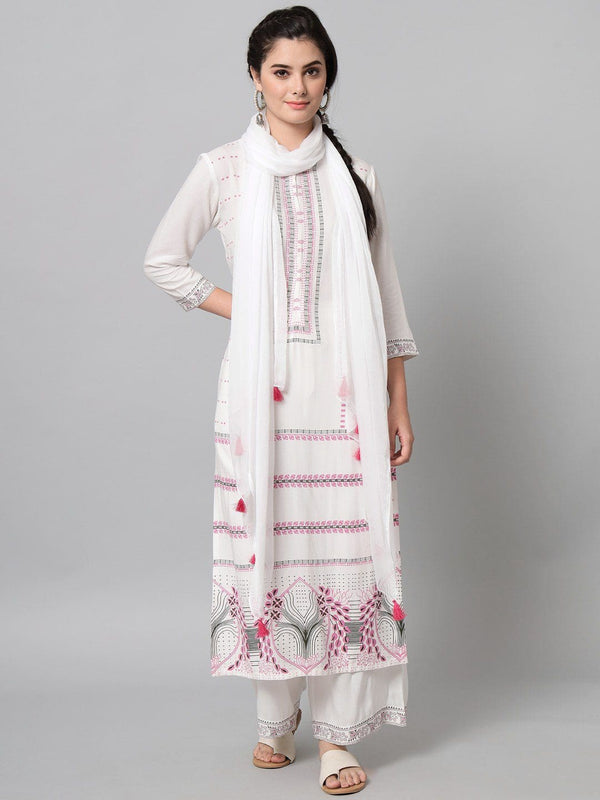 Beautiful Rayon Fabric Color Pure White Kurta Palazzo Set for Women.