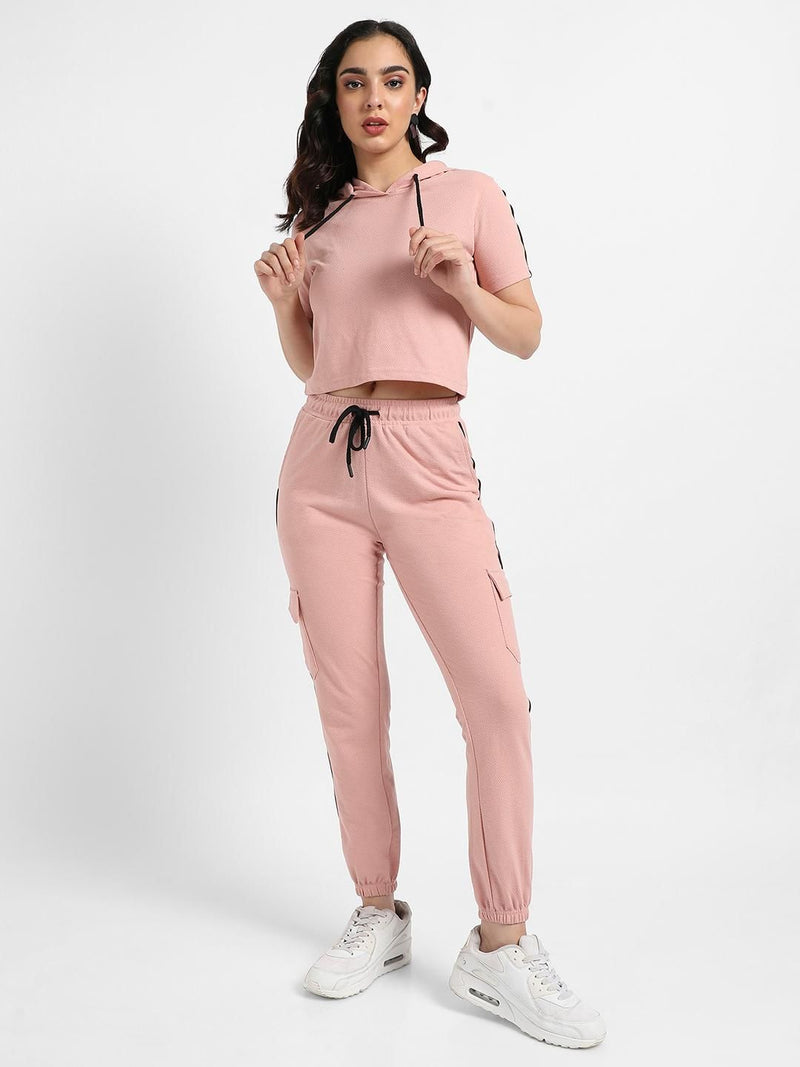 Campus Sutra Women's Hooded Co-Ord Set With Contrast Piping