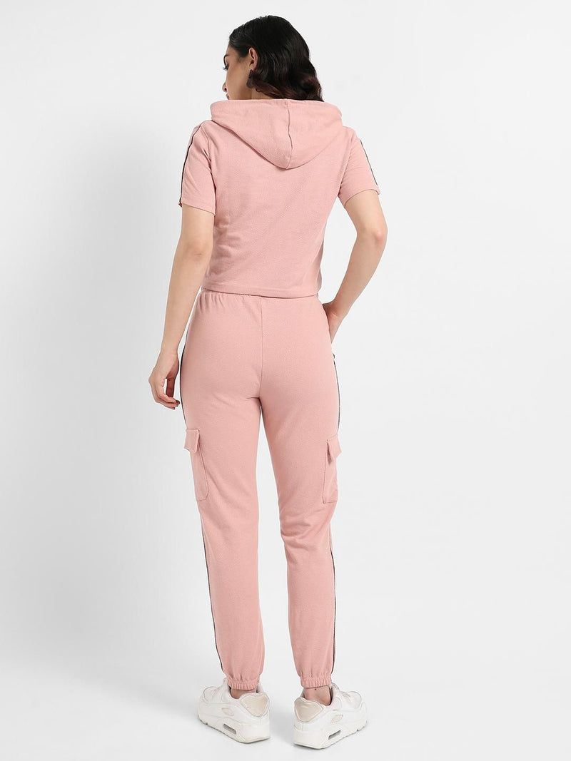 Campus Sutra Women's Hooded Co-Ord Set With Contrast Piping